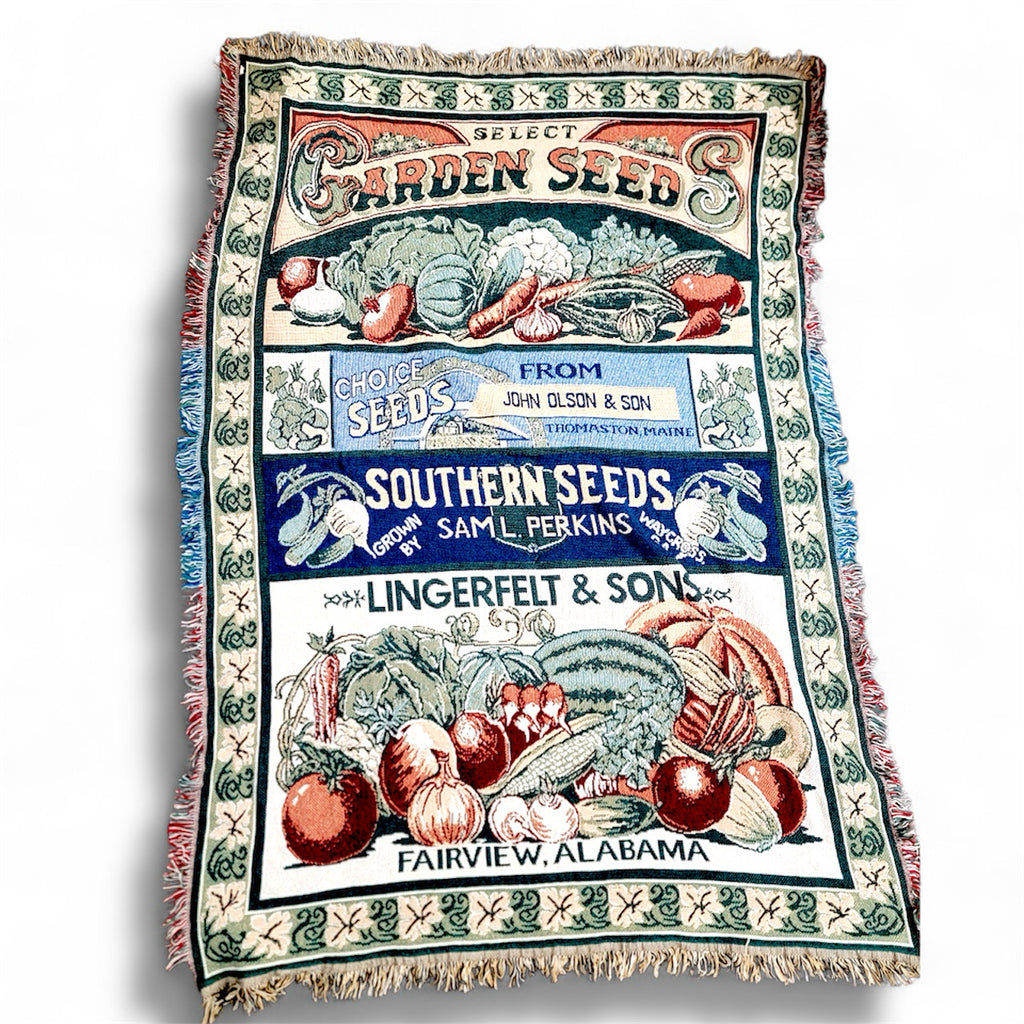 Vintage Southern Seeds Grown By Sam L. Perkins Woven Tapestry Throw Blanket