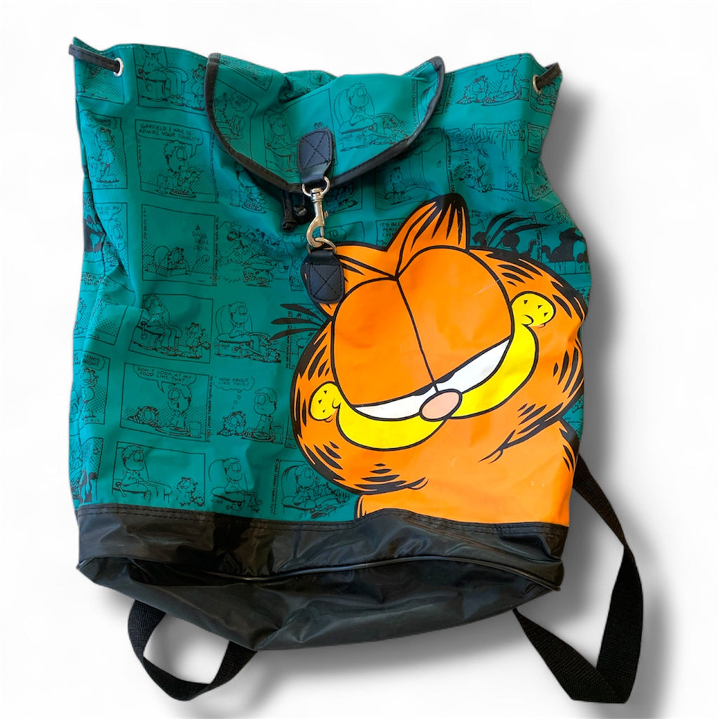 Vintage Garfield Comic Book Retro Teal Drawstring Vinyl Backpack