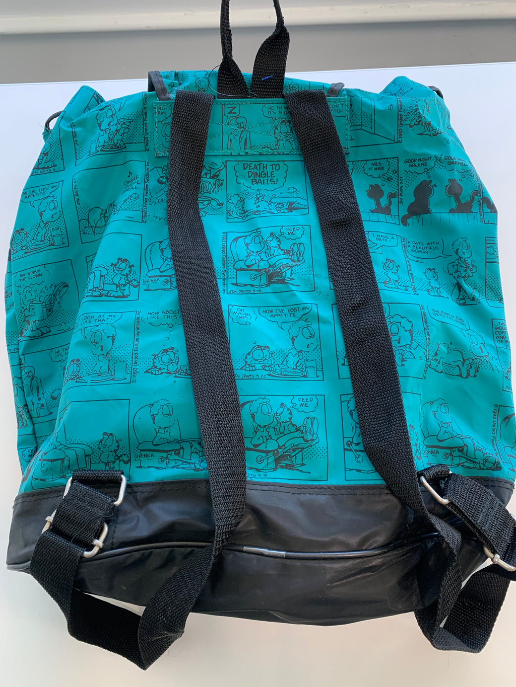 Vintage Garfield Comic Book Retro Teal Drawstring Vinyl Backpack