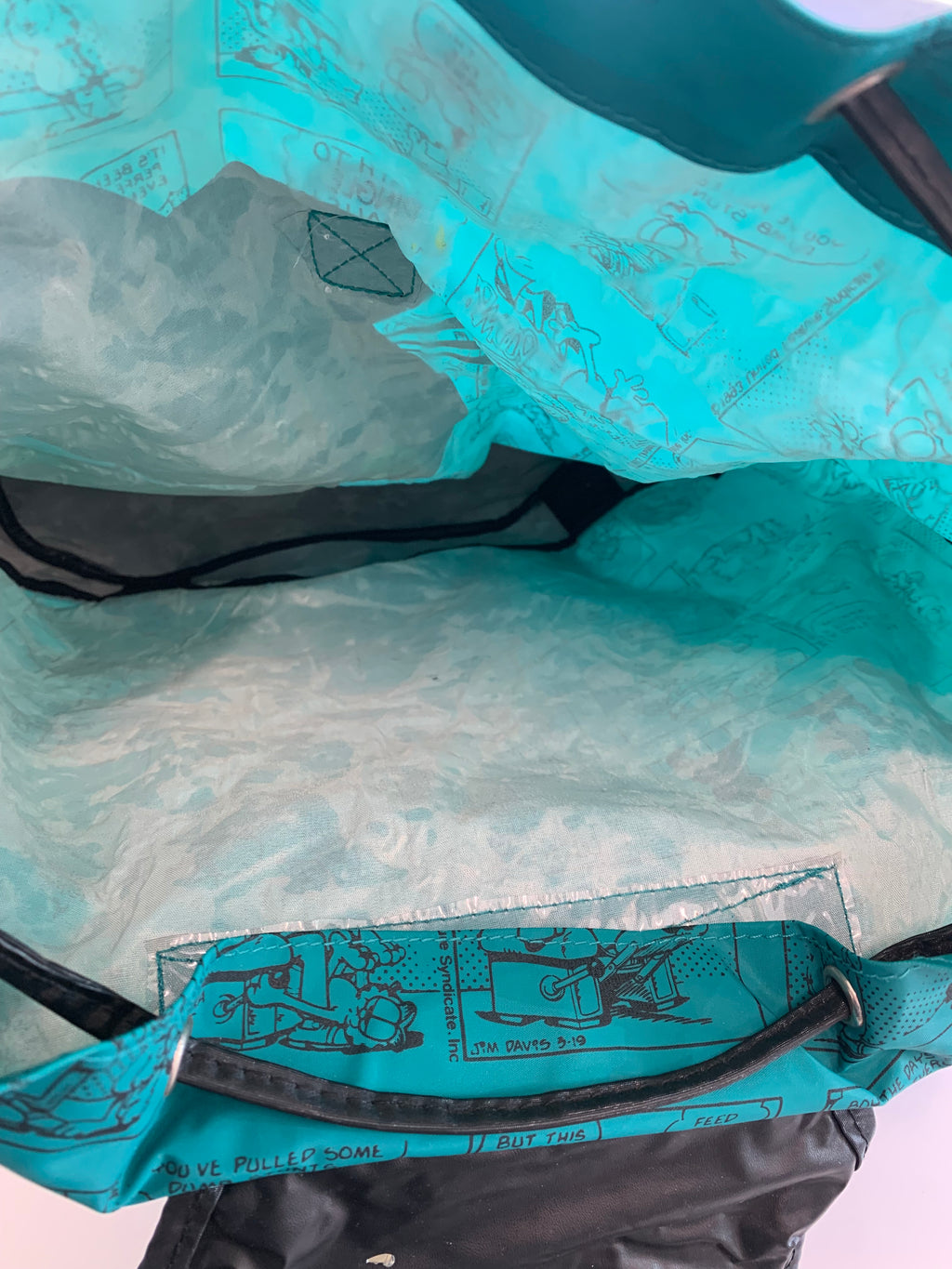 Vintage Garfield Comic Book Retro Teal Drawstring Vinyl Backpack