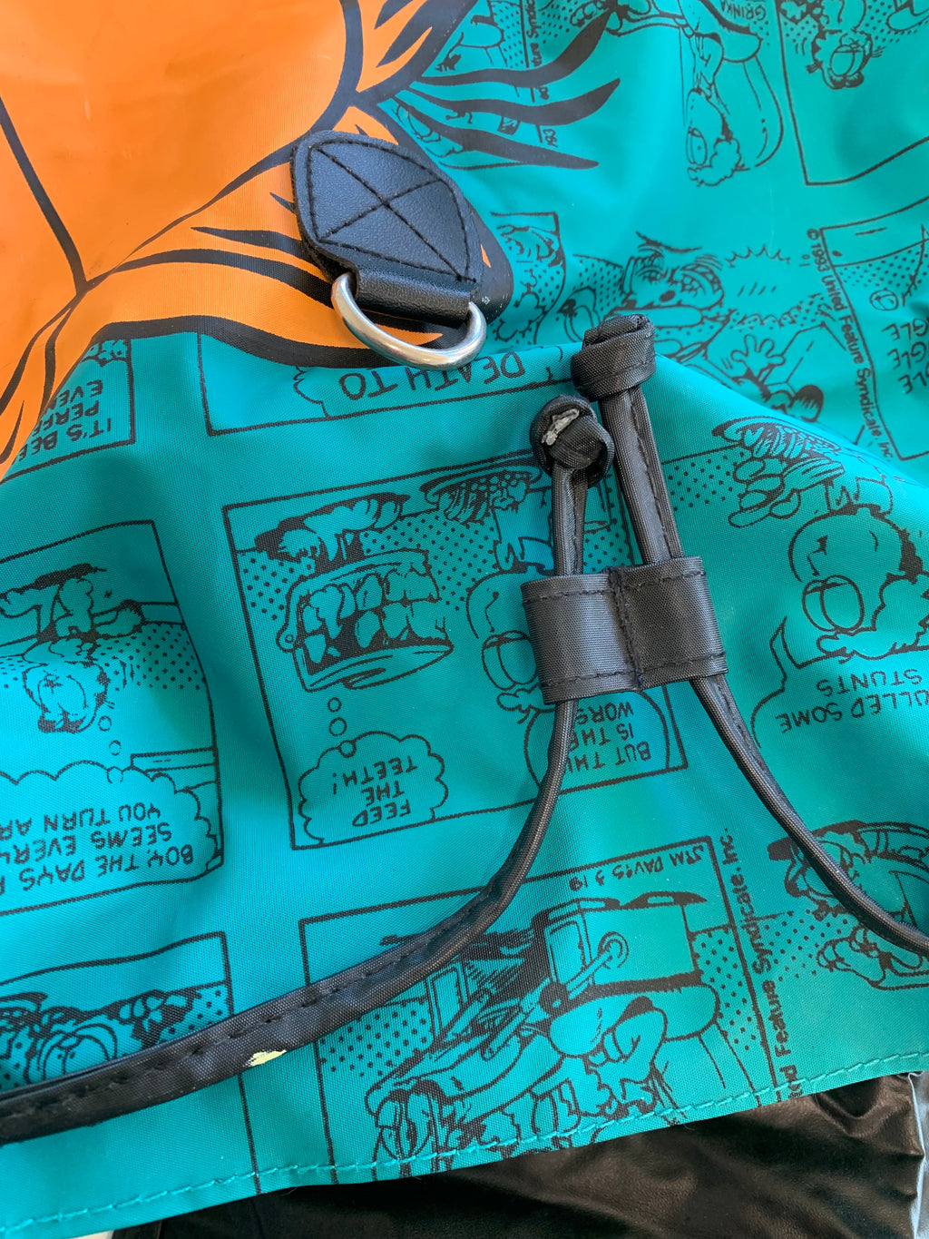 Vintage Garfield Comic Book Retro Teal Drawstring Vinyl Backpack