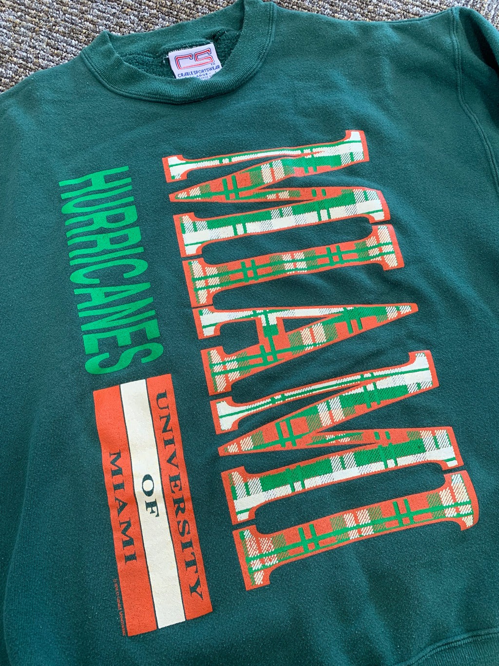 Vintage University of Miami Hurricanes Crewneck 1990’s Crable Sportswear LARGE