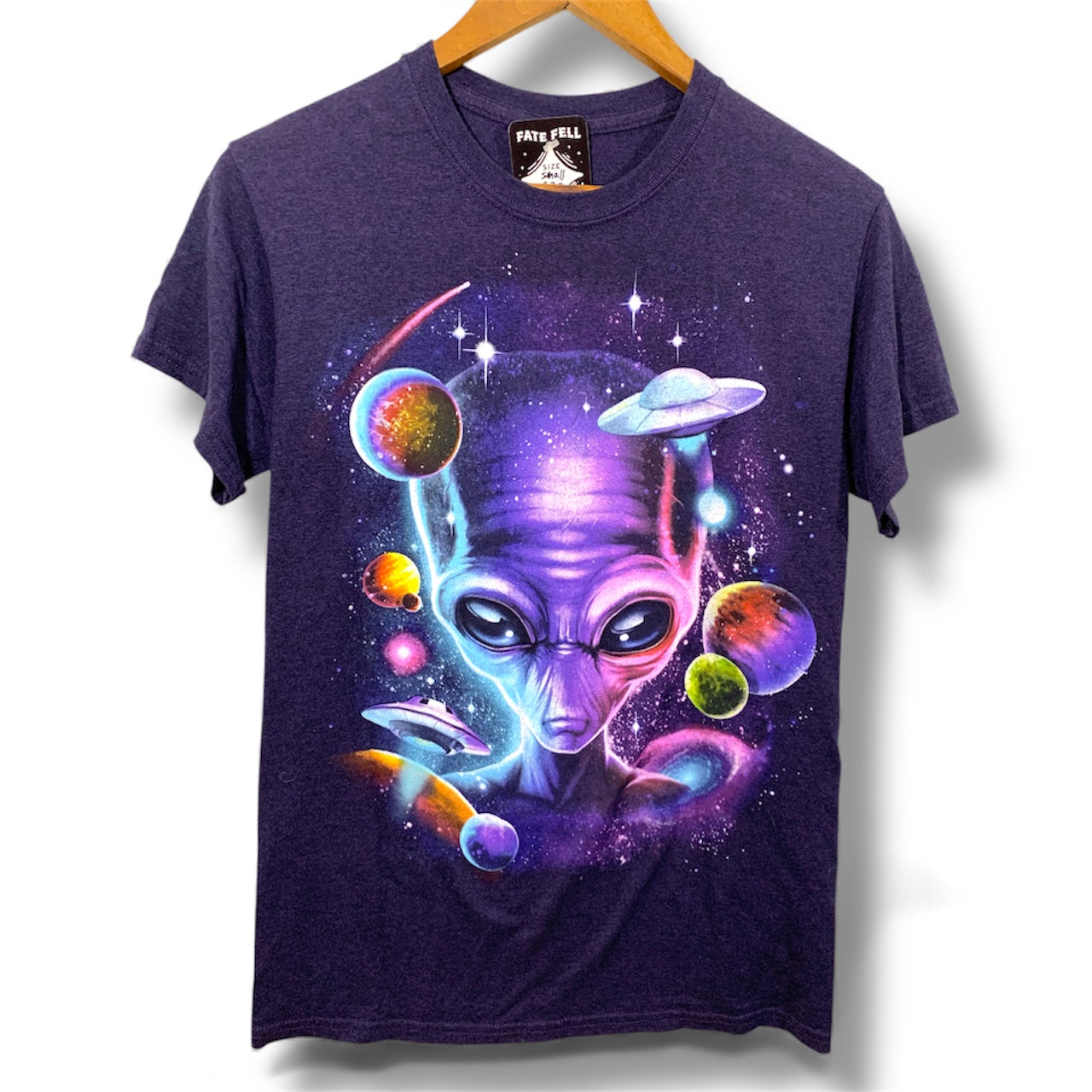 Purple Alien Galaxy UFO Cotton Shirt Unisex Small