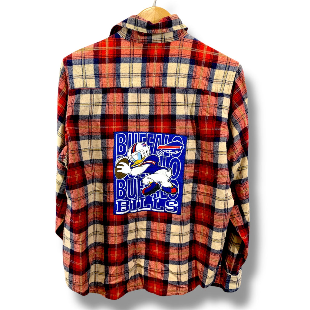 Upcycled Repurposed Buffalo Bills Disney Donald Duck Flannel Unisex Large